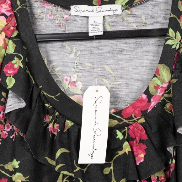 French Laundry Tank Womens XL NEW Floral Ruffled Sleeveless Top Black Pink Shirt - Picture 5 of 6